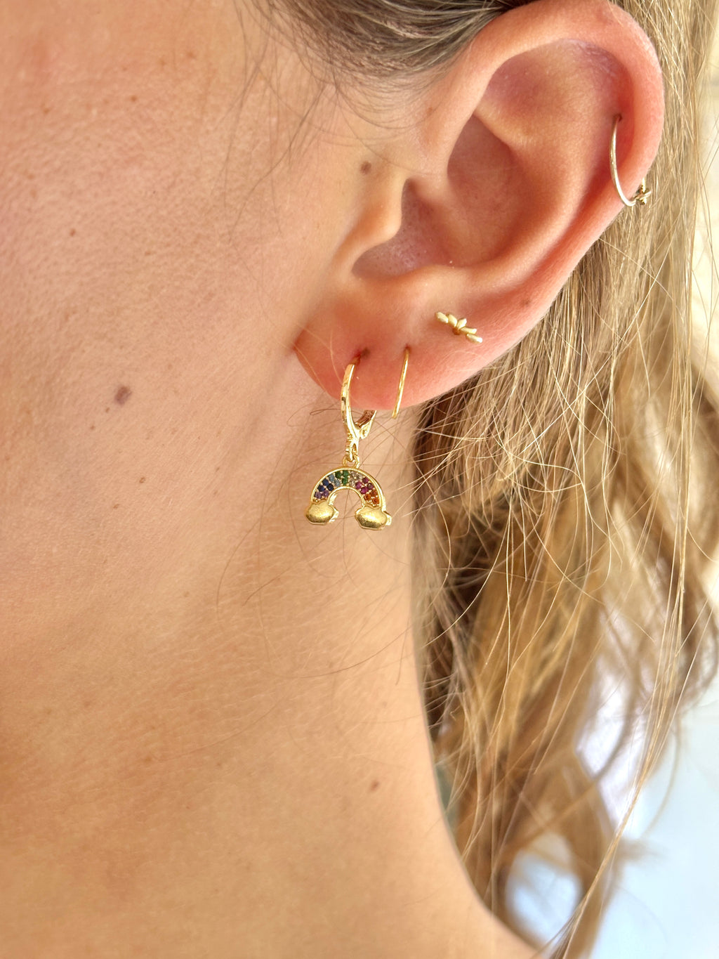 Rainbow Pavé Huggie Hoops