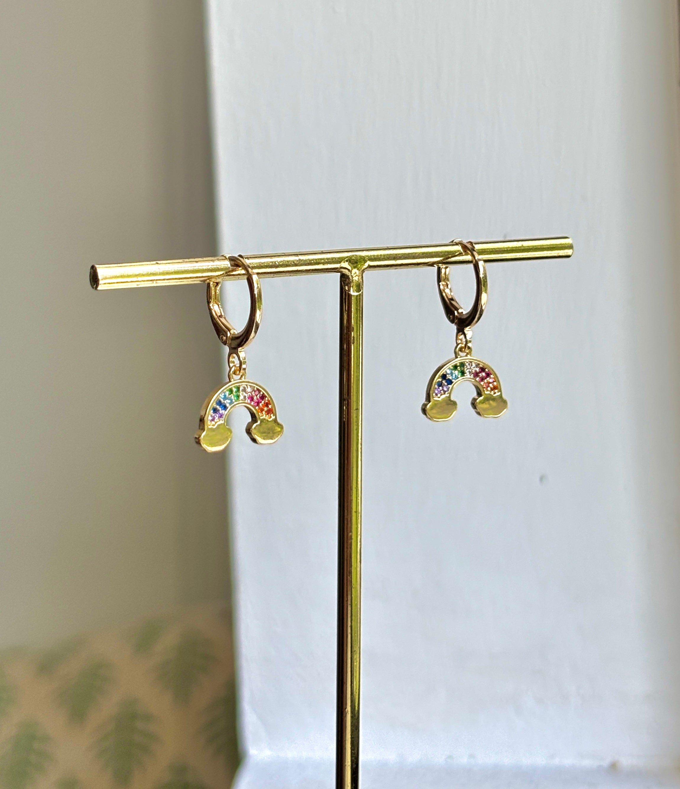 Rainbow Pavé Huggie Hoops